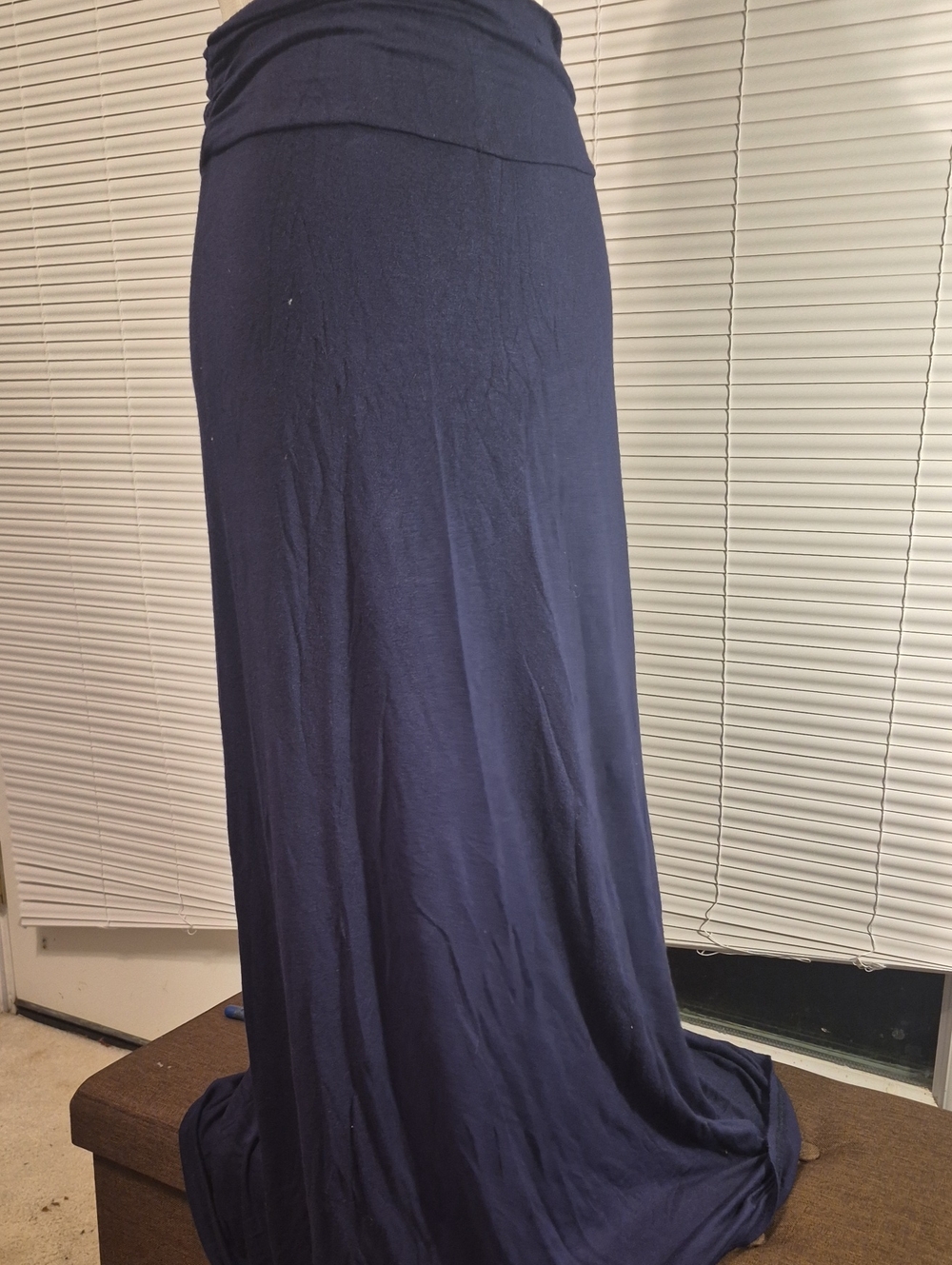 Fold-Over Waist Maxi Skirt in Navy